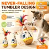 Wooden Cat Tumbler Toy with Feathers